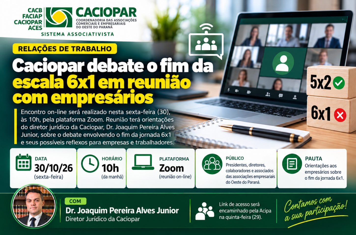 Caciopar debate o fim da escala 6x1 em reunião com empresários