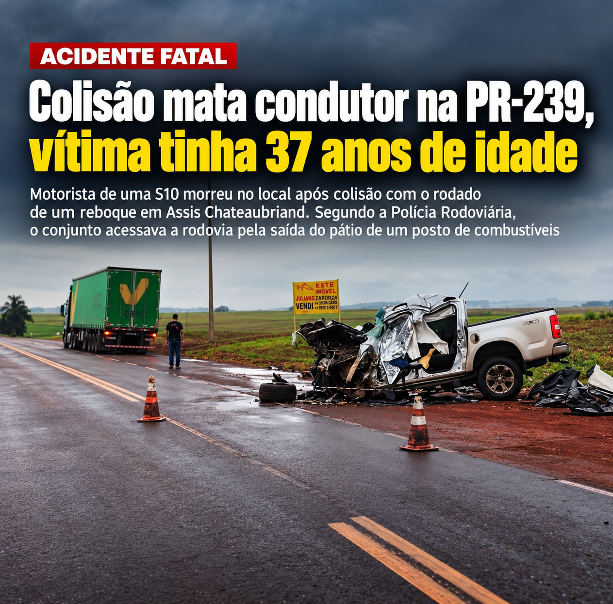 Colisão mata condutor na PR-239, vítima tinha 37 anos de idade
