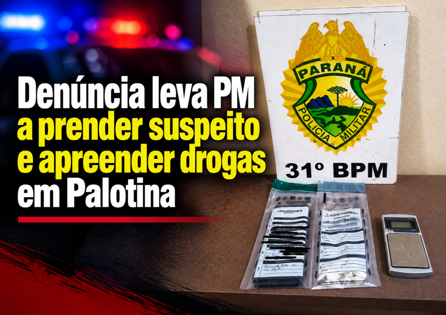 Denúncia leva PM a prender suspeito e apreender drogas em Palotina