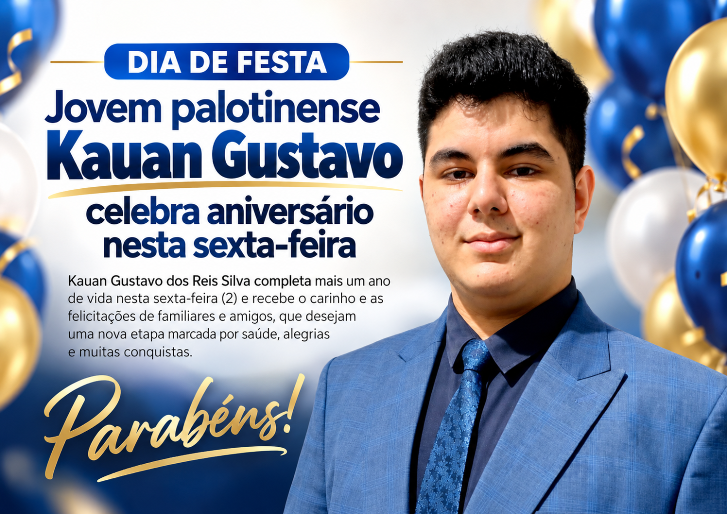 Jovem palotinense Kauan Gustavo celebra aniversário nesta sexta-feira