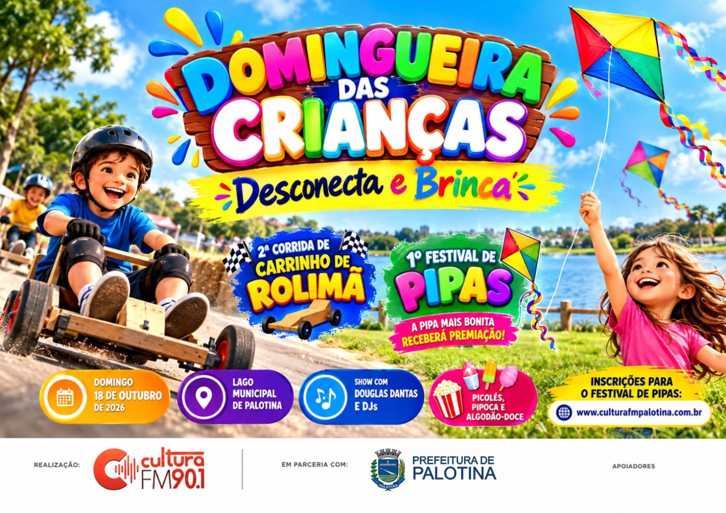 Lago Municipal de Palotina será palco de grande festa infantil neste domingo com o “Desconecta e Brinca”