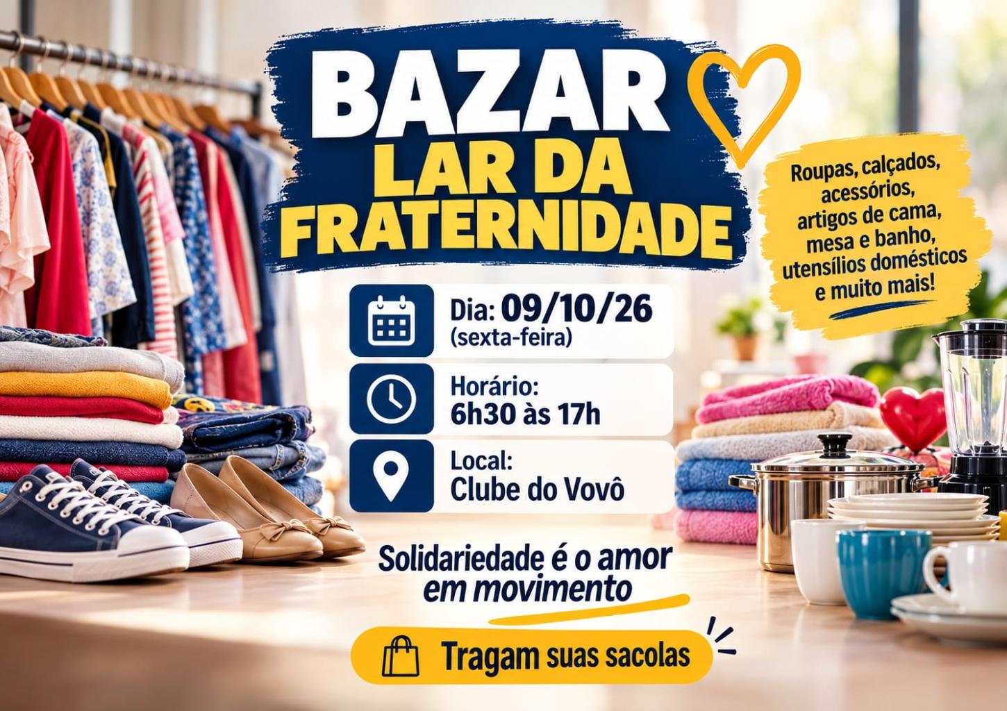 Lar da Fraternidade realiza bazar na sexta-feira (09) em Palotina