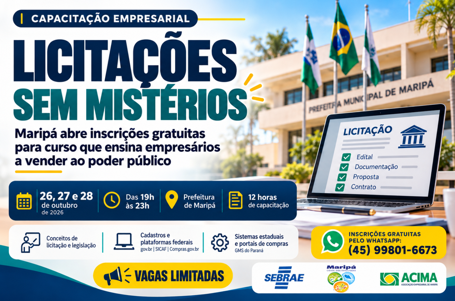 Maripá abre inscrições gratuitas para curso que ensina empresários a vender ao poder público