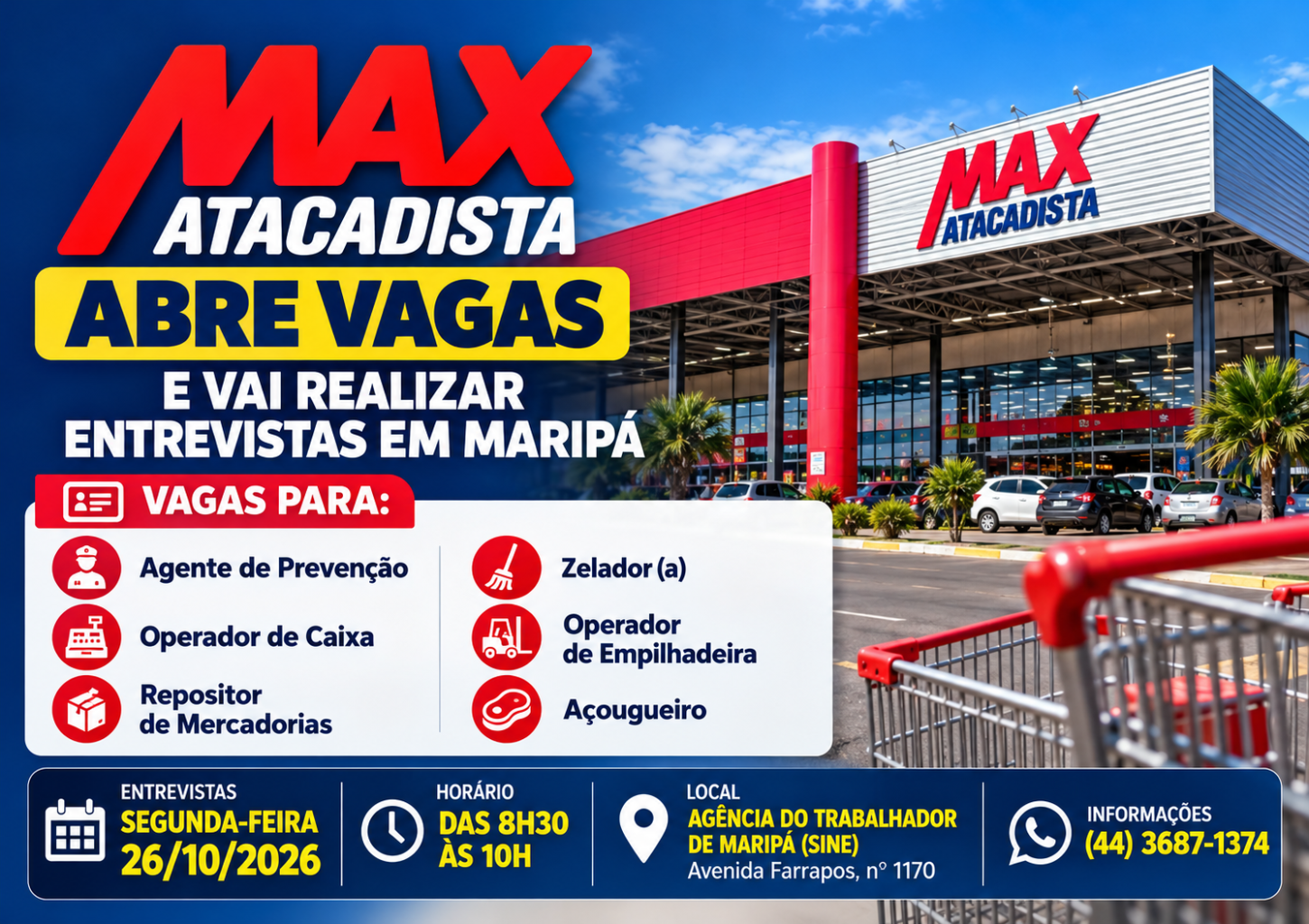 Max Atacadista abre vagas e vai realizar entrevistas em Maripá