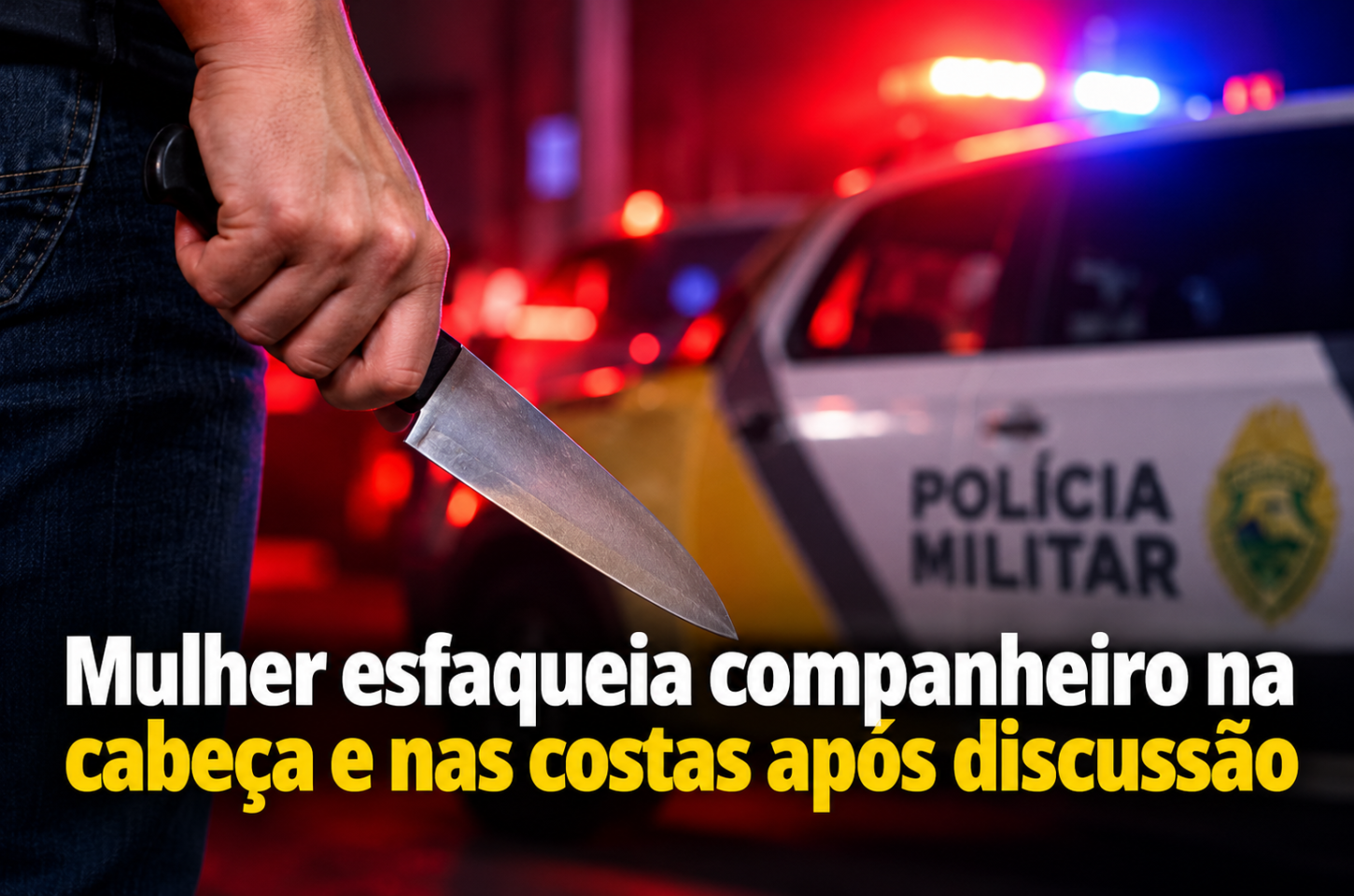 Mulher esfaqueia companheiro na cabeça e nas costas após discussão