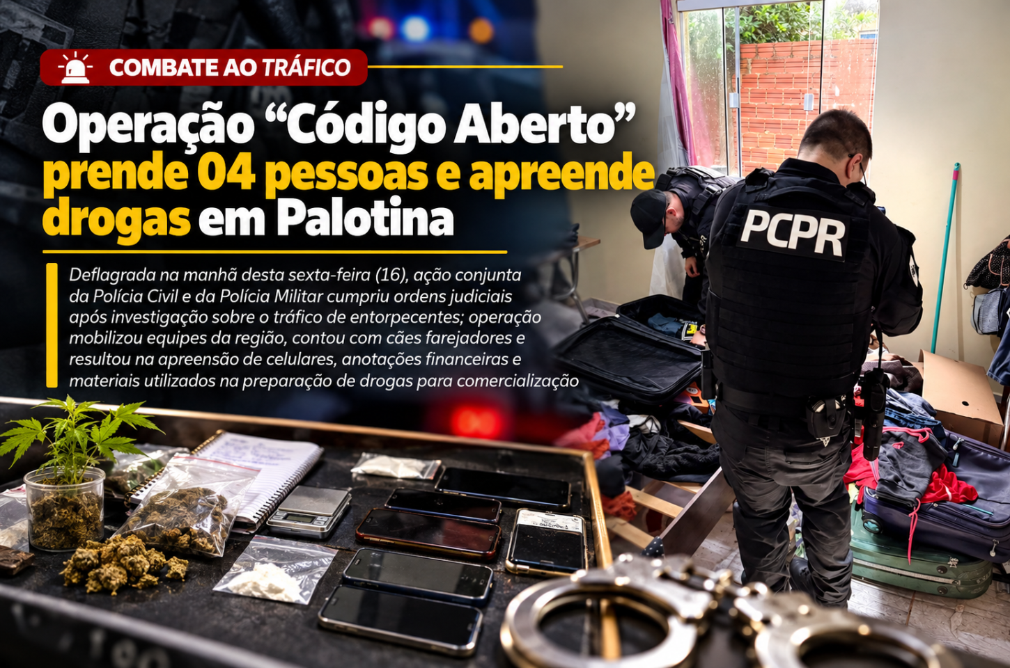 Operação “Código Aberto” prende 04 pessoas e apreende drogas em Palotina
