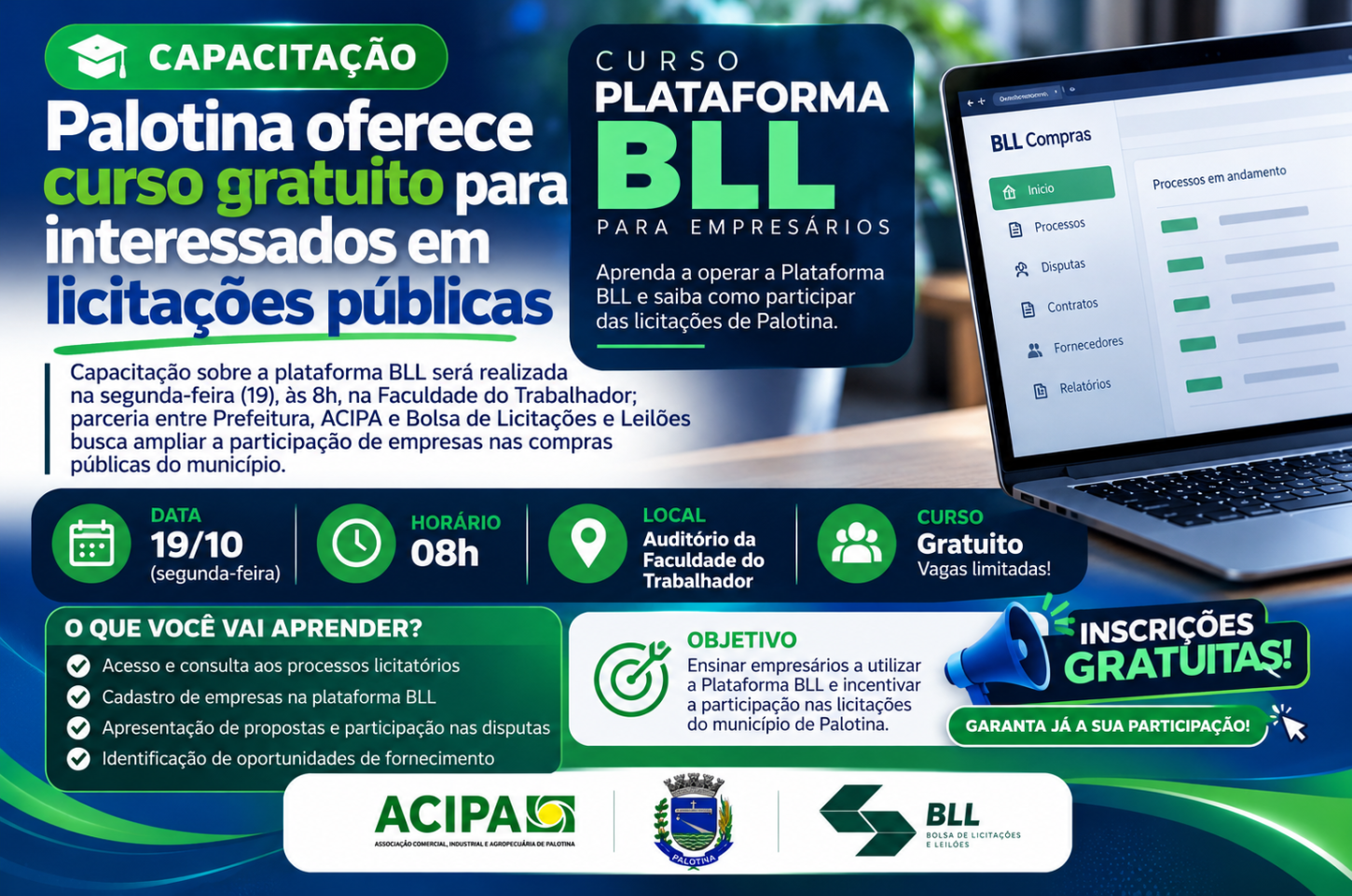 Palotina oferece curso gratuito para interessados em licitações públicas