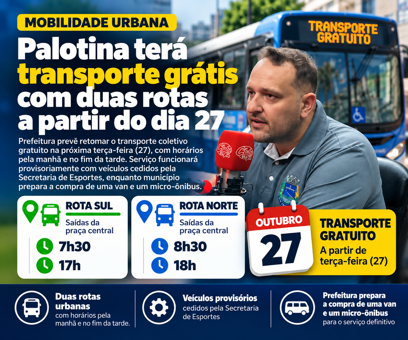 Palotina terá transporte grátis com duas rotas a partir do dia 27
