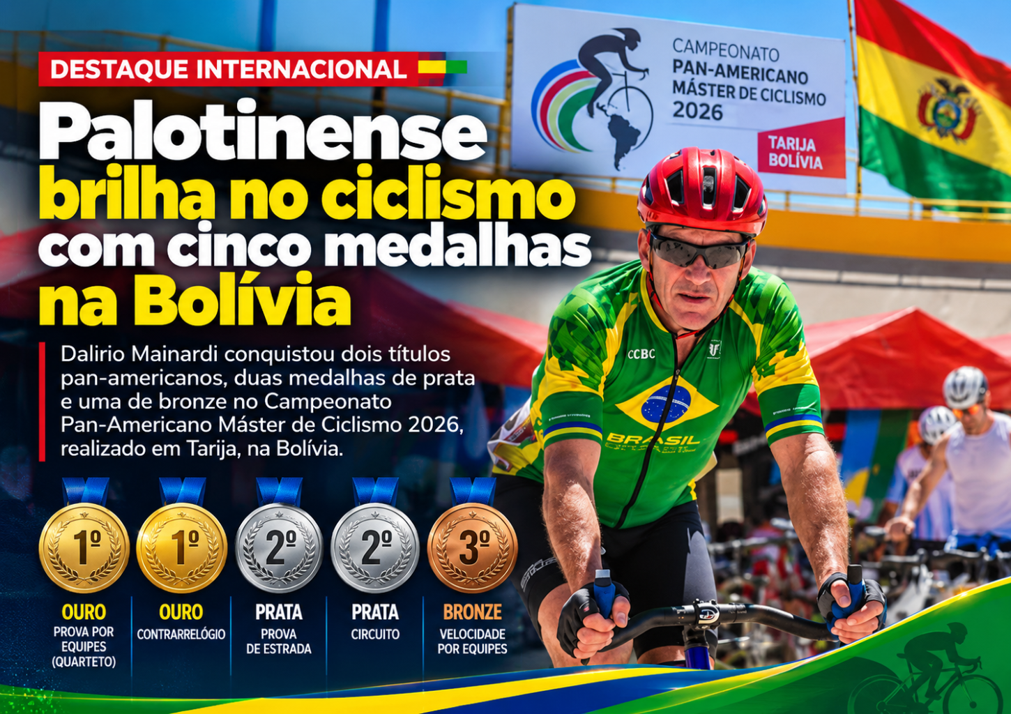 Palotinense brilha no ciclismo com cinco medalhas na Bolívia