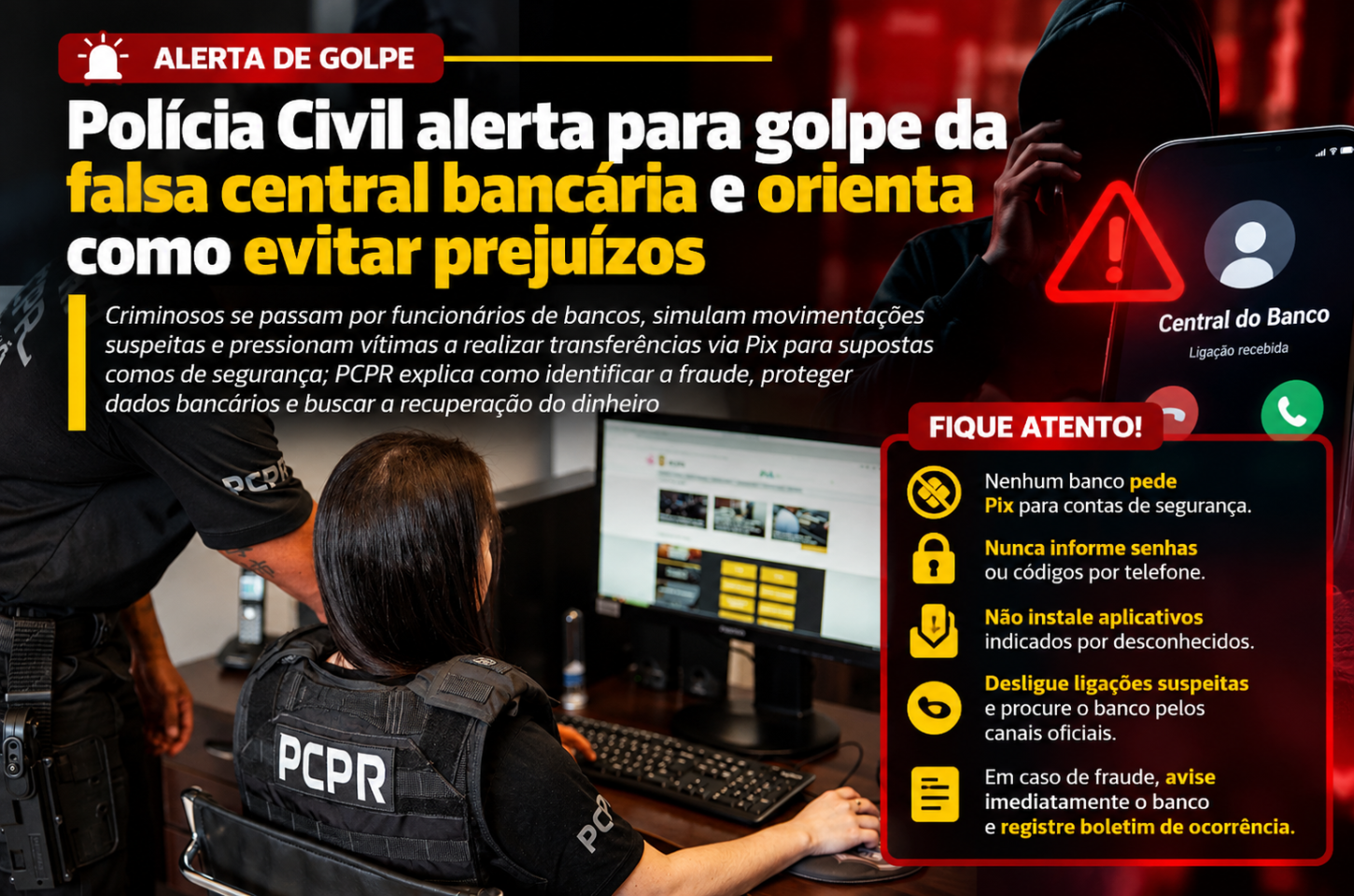 Polícia Civil alerta para golpe da falsa central bancária e orienta como evitar prejuízos