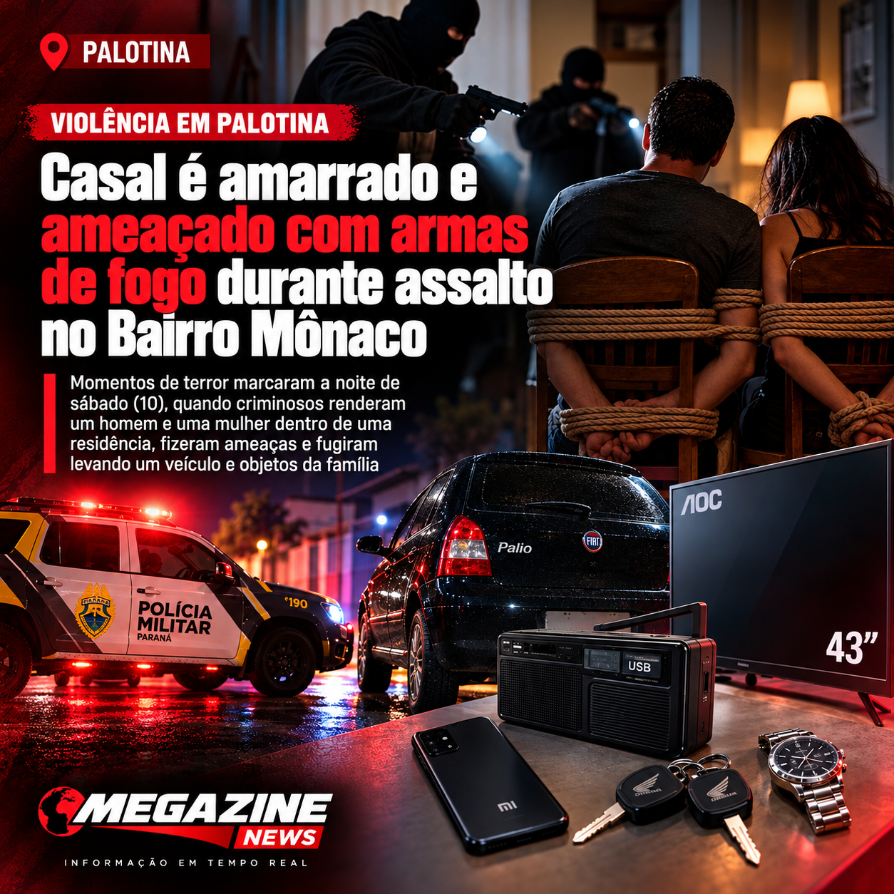 Foto ilustrativa: Casal foi amarrado e ameaçado por criminosos armados durante assalto no Bairro Mônaco, em Palotina