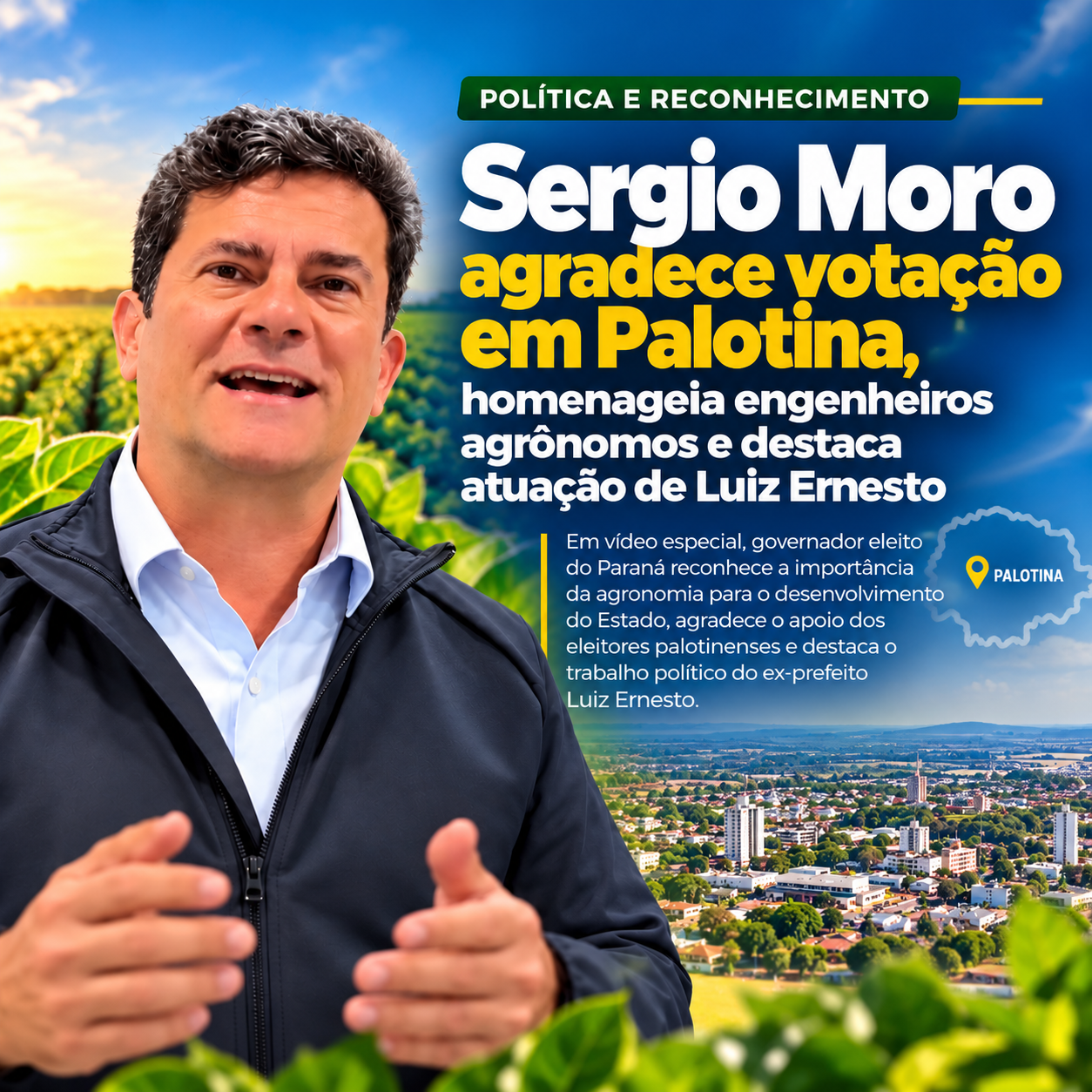 Sergio Moro, governador eleito do Paraná, agradeceu a votação recebida em Palotina
