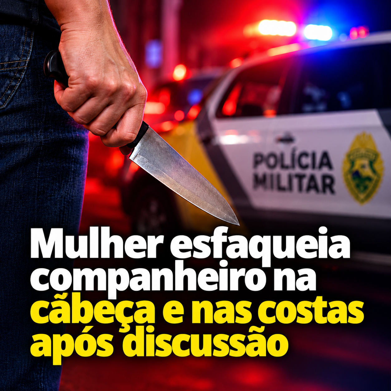 Foto ilustrativa: Segundo a PM, homem foi atingido por golpes de faca na Segundo a PM, homem foi atingido por golpes de faca na cabeça e nas costas após discussão com a companheira, em Terra Roxa