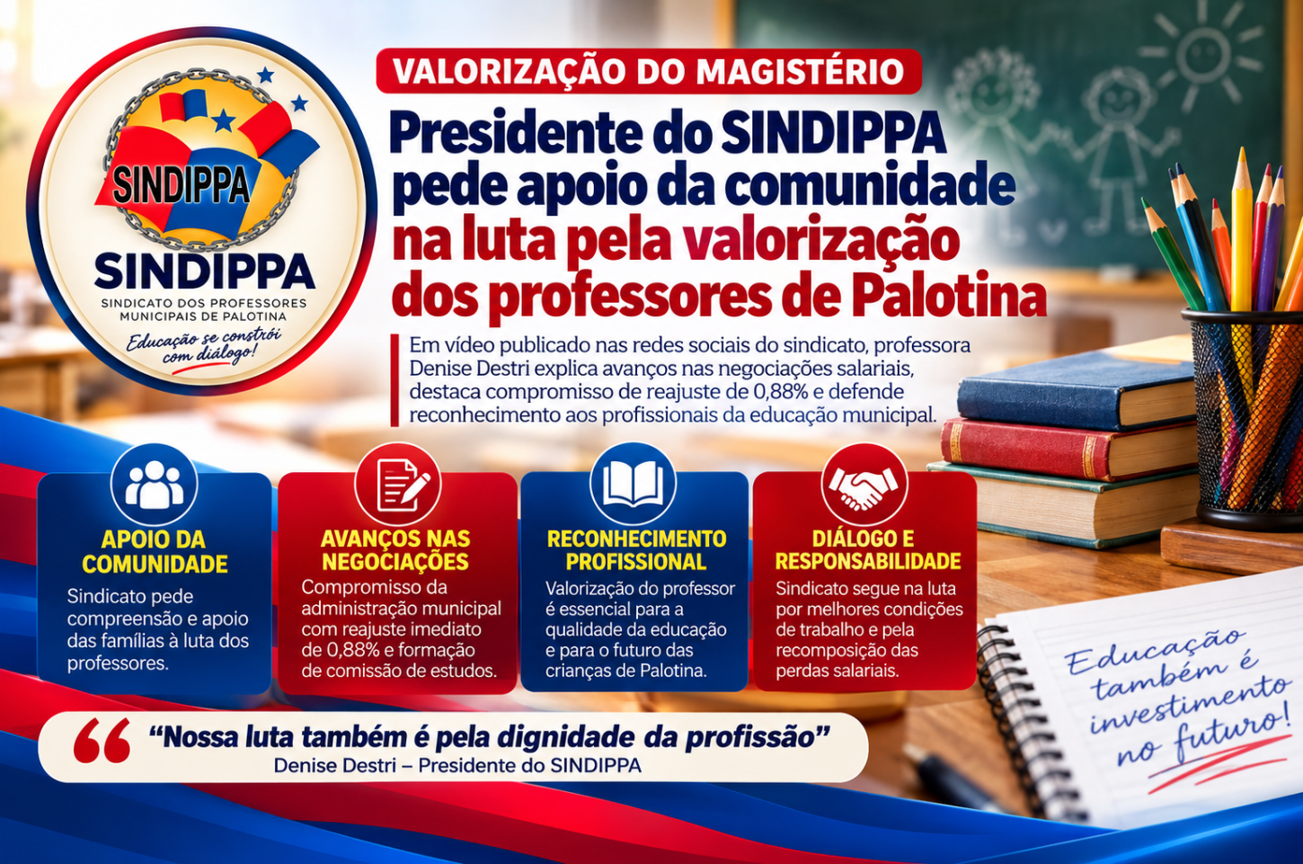 Presidente do SINDIPPA pede apoio da comunidade na luta pela valorização dos professores de Palotina
