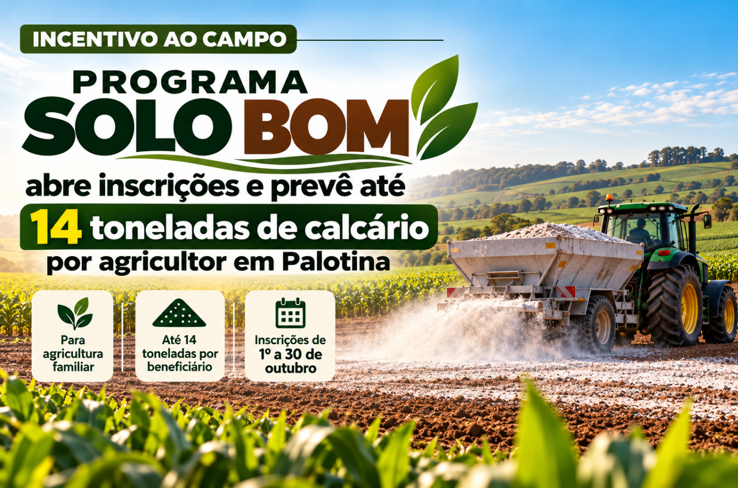 Programa Solo Bom abre inscrições e prevê até 14 toneladas de calcário por agricultor em Palotina