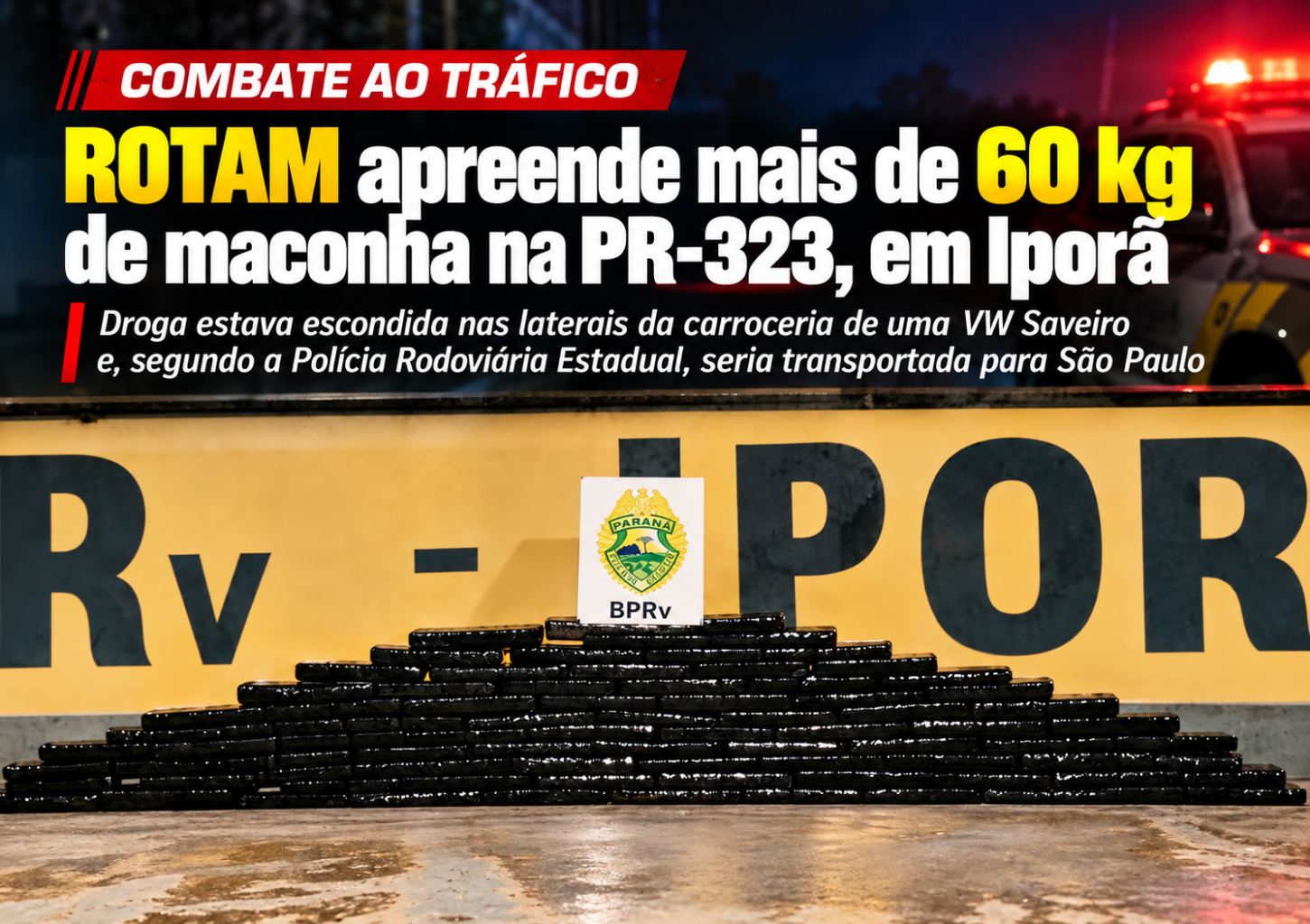 ROTAM apreende mais de 60 kg de maconha na PR-323, em Iporã