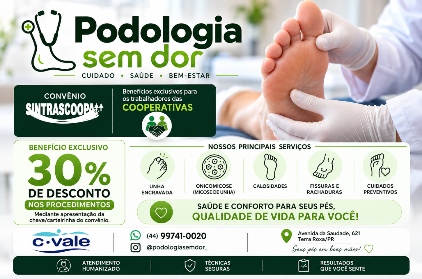 Saúde começa pelos pés: Sintrascoopa amplia acesso à podologia com desconto de 30%