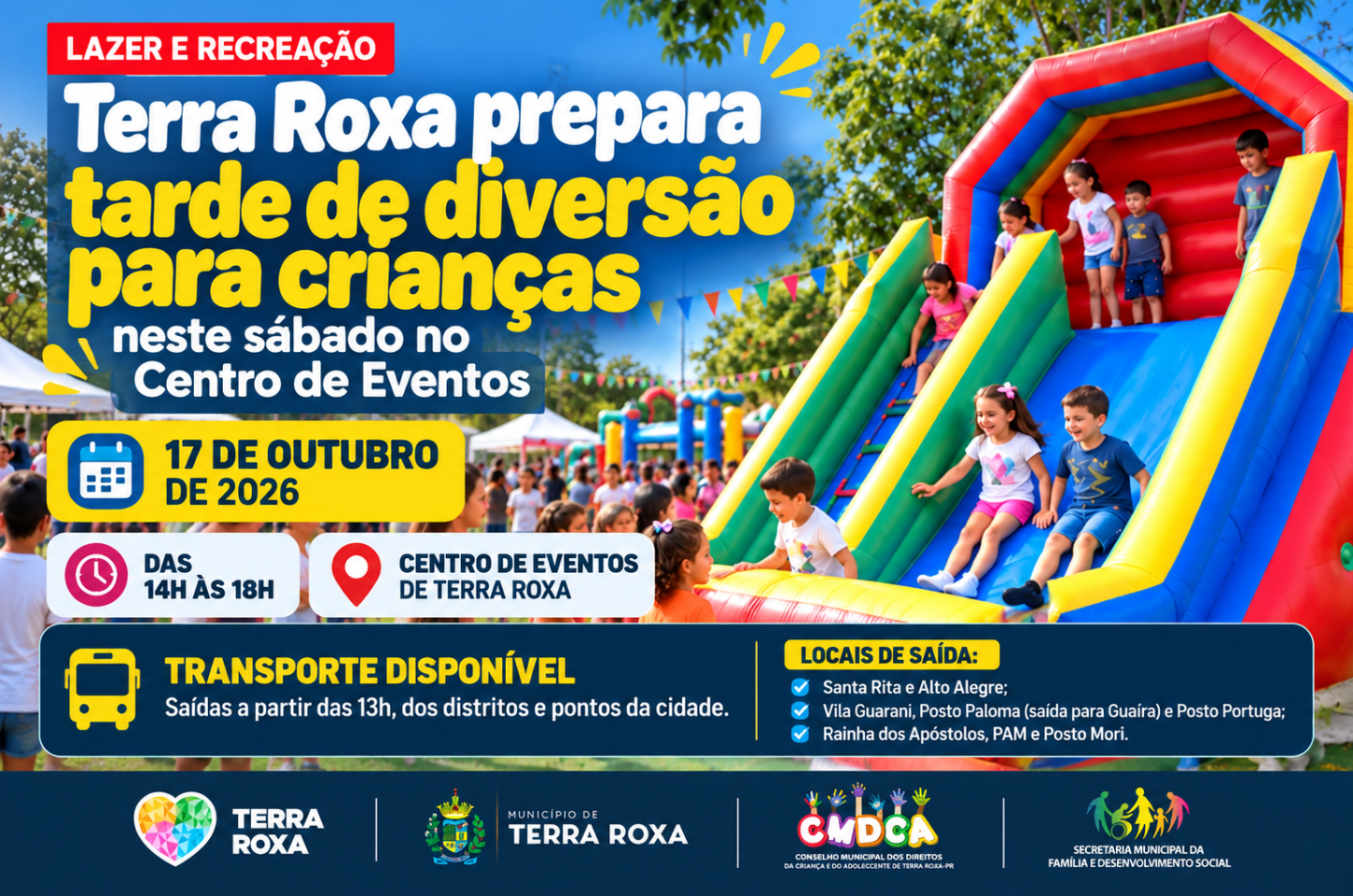 Terra Roxa prepara tarde de diversão para crianças neste sábado no Centro de Eventos