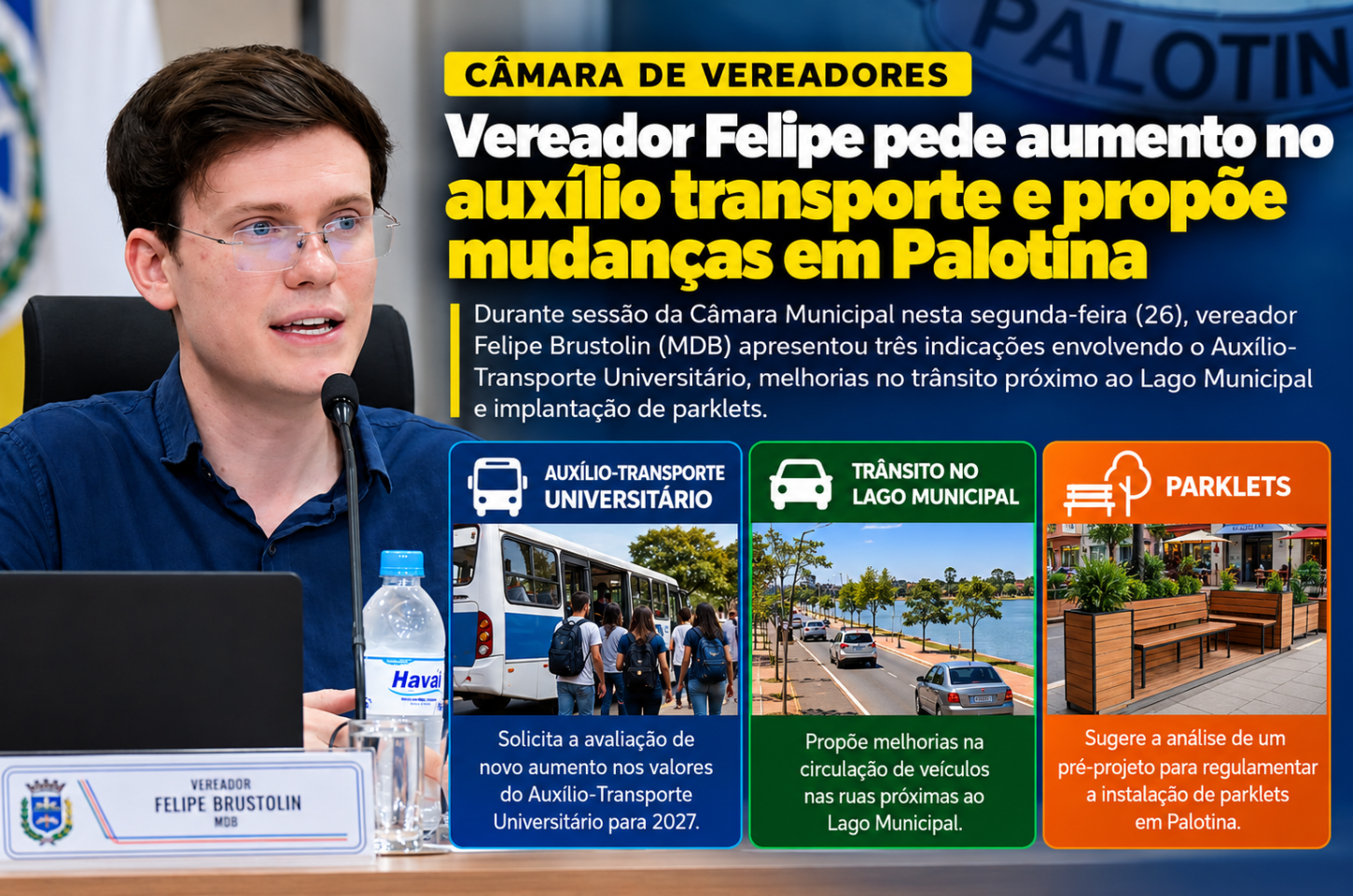 Vereador Felipe pede aumento no auxílio transporte e propõe mudanças em Palotina