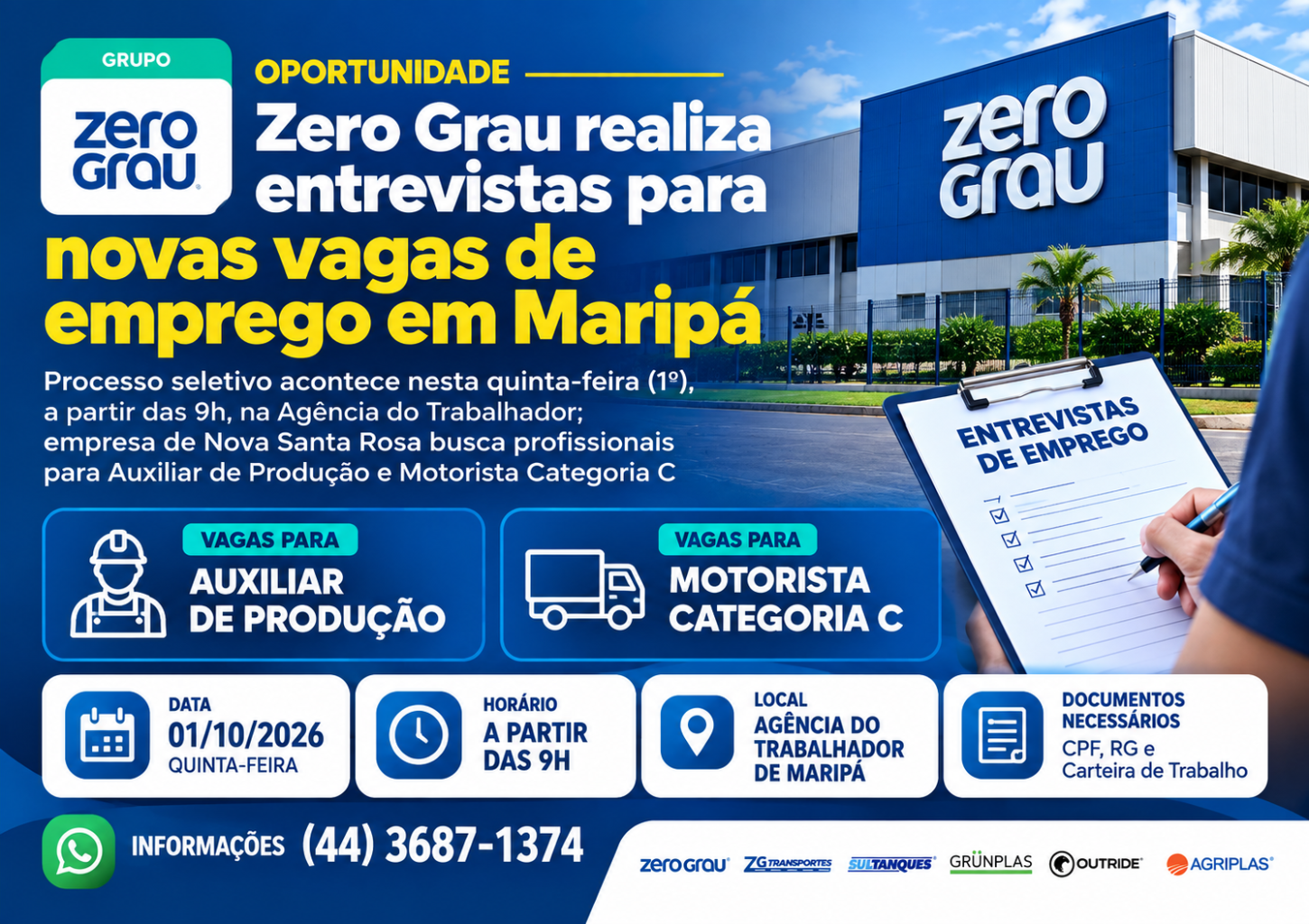 Zero Grau realiza entrevistas para novas vagas de emprego em Maripá