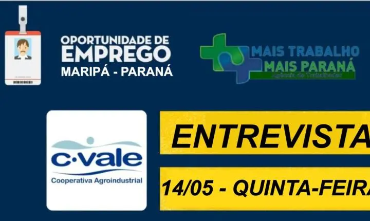Agência do Trabalhador de Maripá anuncia entrevistas com vagas na C.Vale
