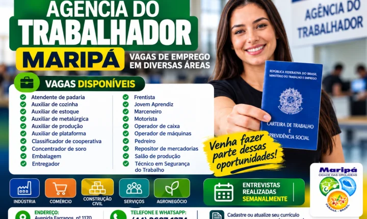 Agência do Trabalhador de Maripá anuncia vagas de emprego em diversas áreas