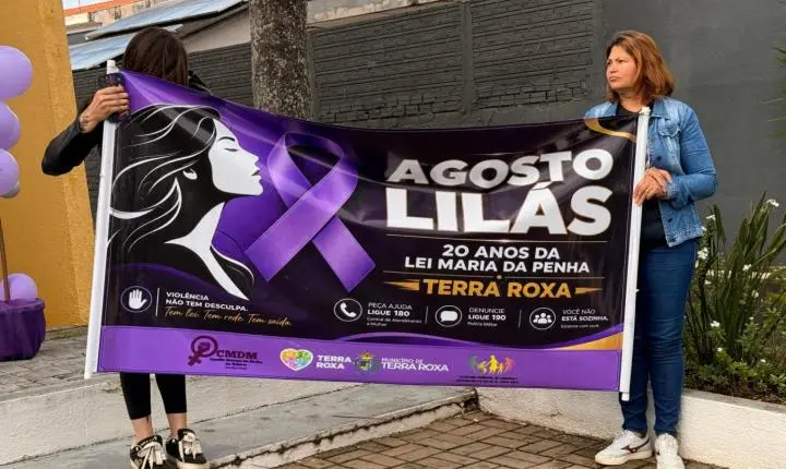 Agosto Lilás ganha as ruas e mobiliza Terra Roxa pelo fim da violência contra a mulher