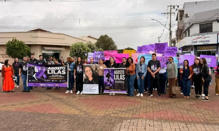 Agosto Lilás ganha as ruas e mobiliza Terra Roxa pelo fim da violência contra a mulher