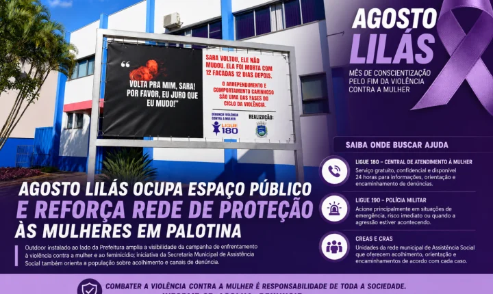 Agosto Lilás ocupa espaço público e reforça rede de proteção às mulheres em Palotina