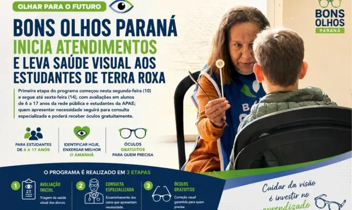 Bons Olhos Paraná inicia atendimentos e leva saúde visual aos estudantes de Terra Roxa