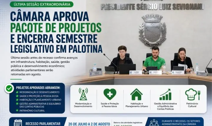 Câmara aprova pacote de projetos e encerra semestre legislativo em Palotina