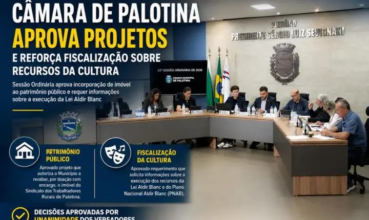 Câmara de Palotina aprova incorporação de imóvel público e amplia fiscalização sobre recursos da cultura