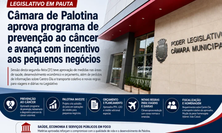Câmara de Palotina aprova programa de prevenção ao câncer e avança com incentivo aos pequenos negócios