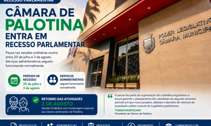 Câmara de Palotina entra em recesso parlamentar, mas serviços administrativos seguem funcionando
