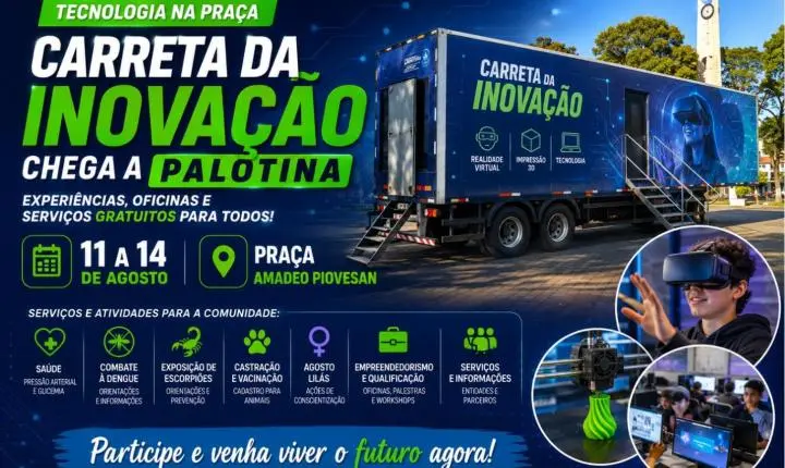 Carreta da Inovação chega a Palotina com experiências, oficinas e serviços gratuitos