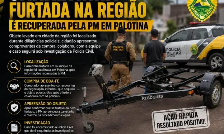 Carretinha furtada na região é recuperada pela PM em Palotina
