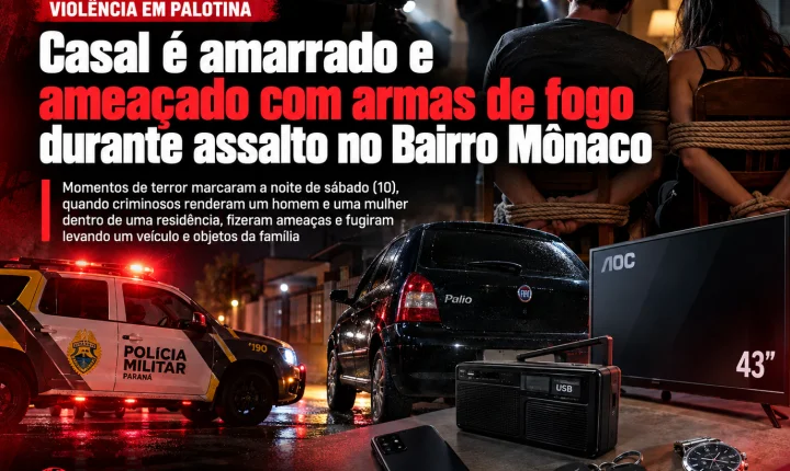 Casal é amarrado e ameaçado com armas de fogo durante assalto no Bairro Mônaco