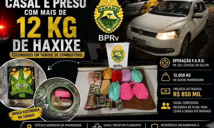 Casal é preso com mais de 12 kg de haxixe escondidos em tanque de combustível