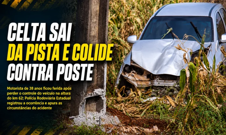 Celta sai da pista e colide contra poste na PR-488