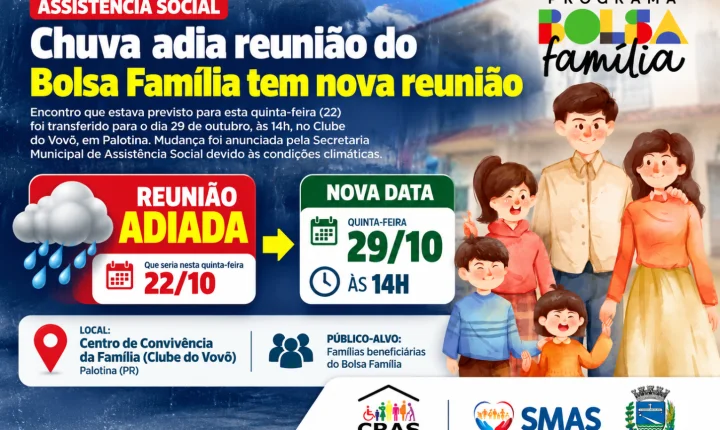Chuva adia reunião do programa Bolsa Família tem nova reunião