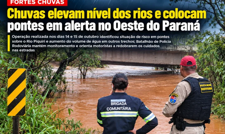 Chuvas elevam nível dos rios e colocam pontes em alerta no Oeste do Paraná