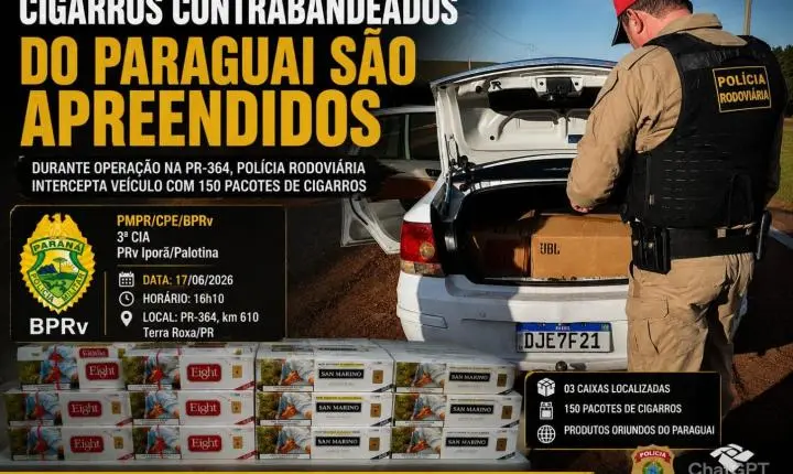 Cigarros contrabandeados são apreendidos pela Polícia Rodoviária