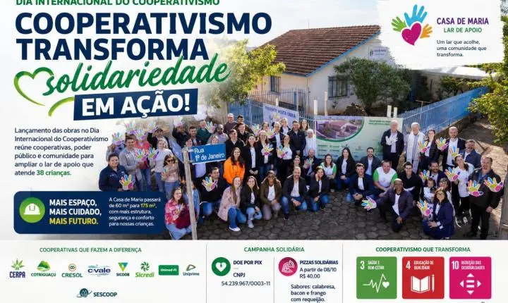 Cooperativismo transforma solidariedade em ação e inicia ampliação da Casa de Maria em Palotina