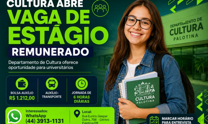 Cultura abre vaga de estágio remunerado em Palotina
