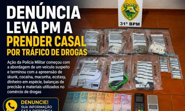 Denúncia leva PM a prender casal por tráfico de drogas