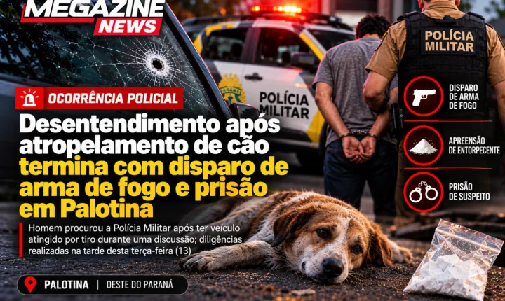 Desentendimento após atropelamento de cão termina com disparo de arma de fogo e prisão em Palotina