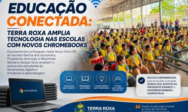 Educação conectada: Terra Roxa amplia tecnologia nas escolas com novos Chromebooks