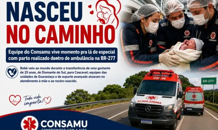 Equipe do Consamu vive momento pra lá de especial com parto realizado dentro de ambulância na BR-277