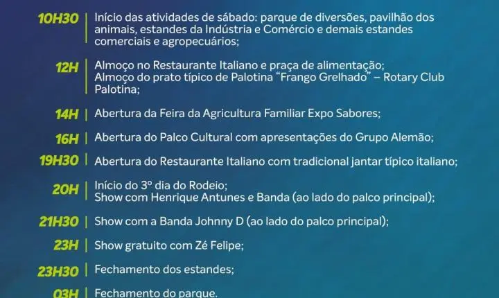 Expo Palotina 2026 divulga programação oficial com grandes shows, rodeio e atrações gratuitas