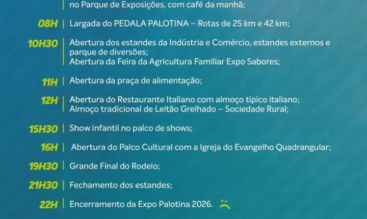 Expo Palotina 2026 divulga programação oficial com grandes shows, rodeio e atrações gratuitas